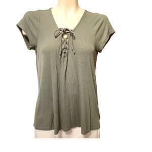 HOLLISTER Deep V Lace‎ Up Cap Sleeve Flowy Ribbed Y2K Olive Green Size Medium